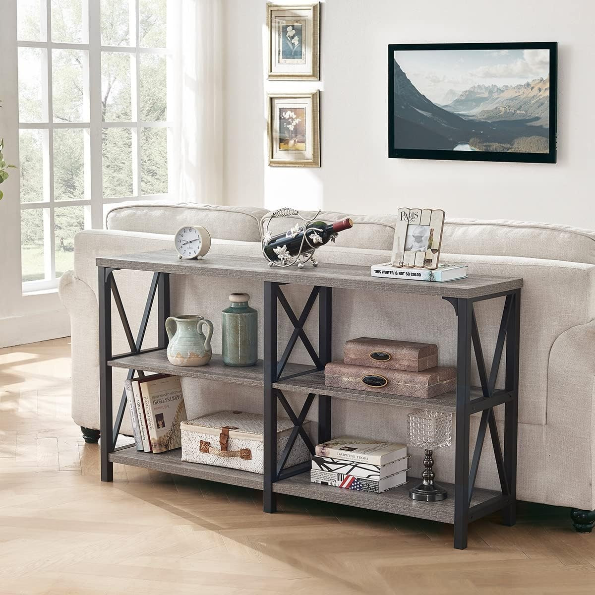 Rustic Sofa Table with Storage, Farmhouse Console for Entryway & Living Room
