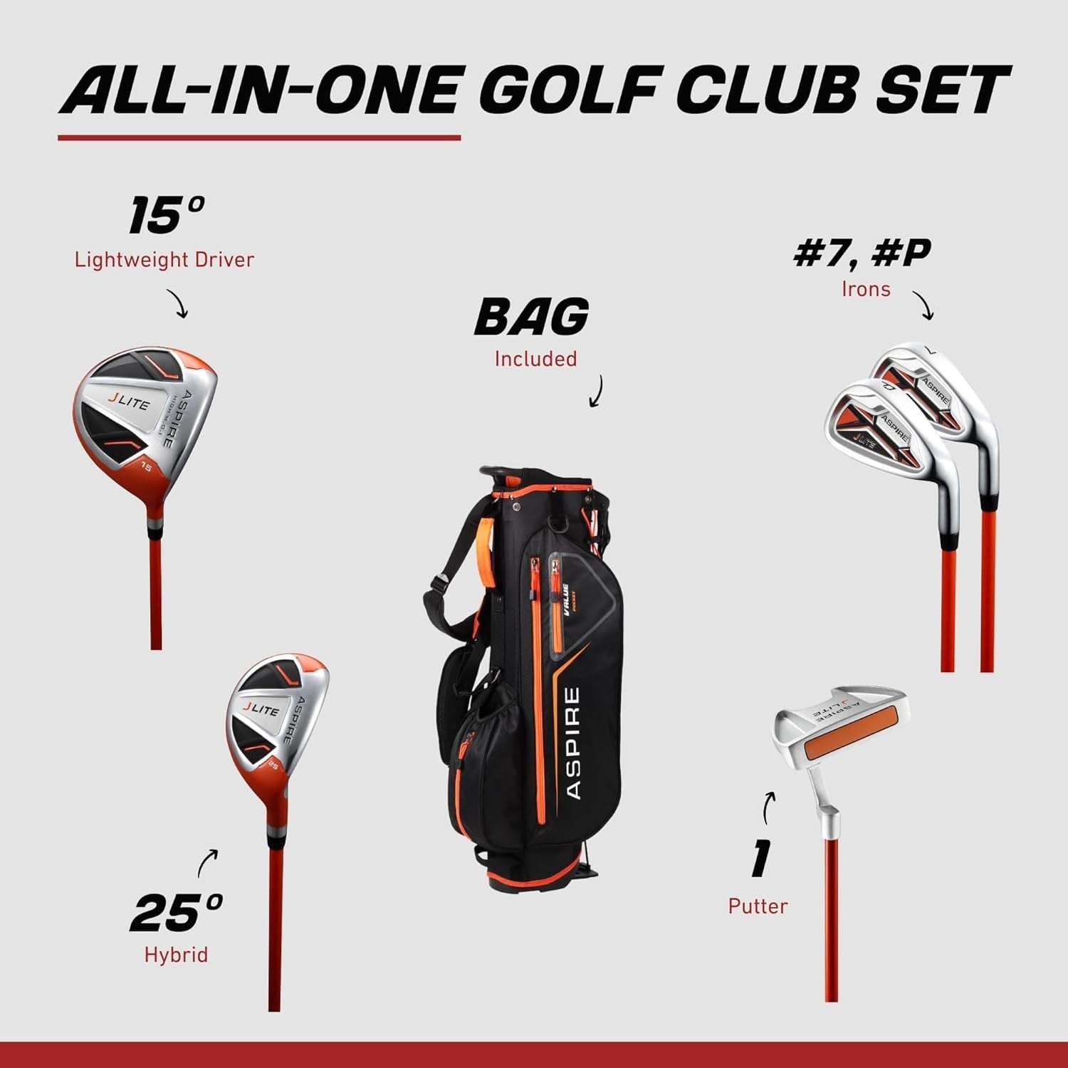 Junior Right Hand Golf Club Set Ages 9–12 Lightweight Forgiving Stand Bag