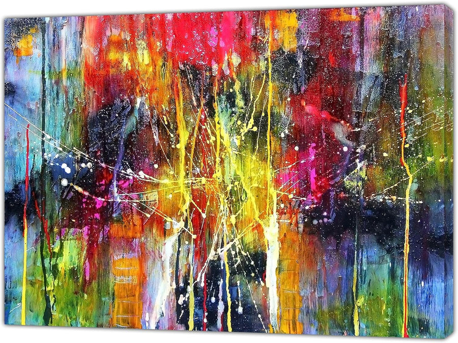 Large Abstract Canvas Wall Art 102x76cm Framed Colourful