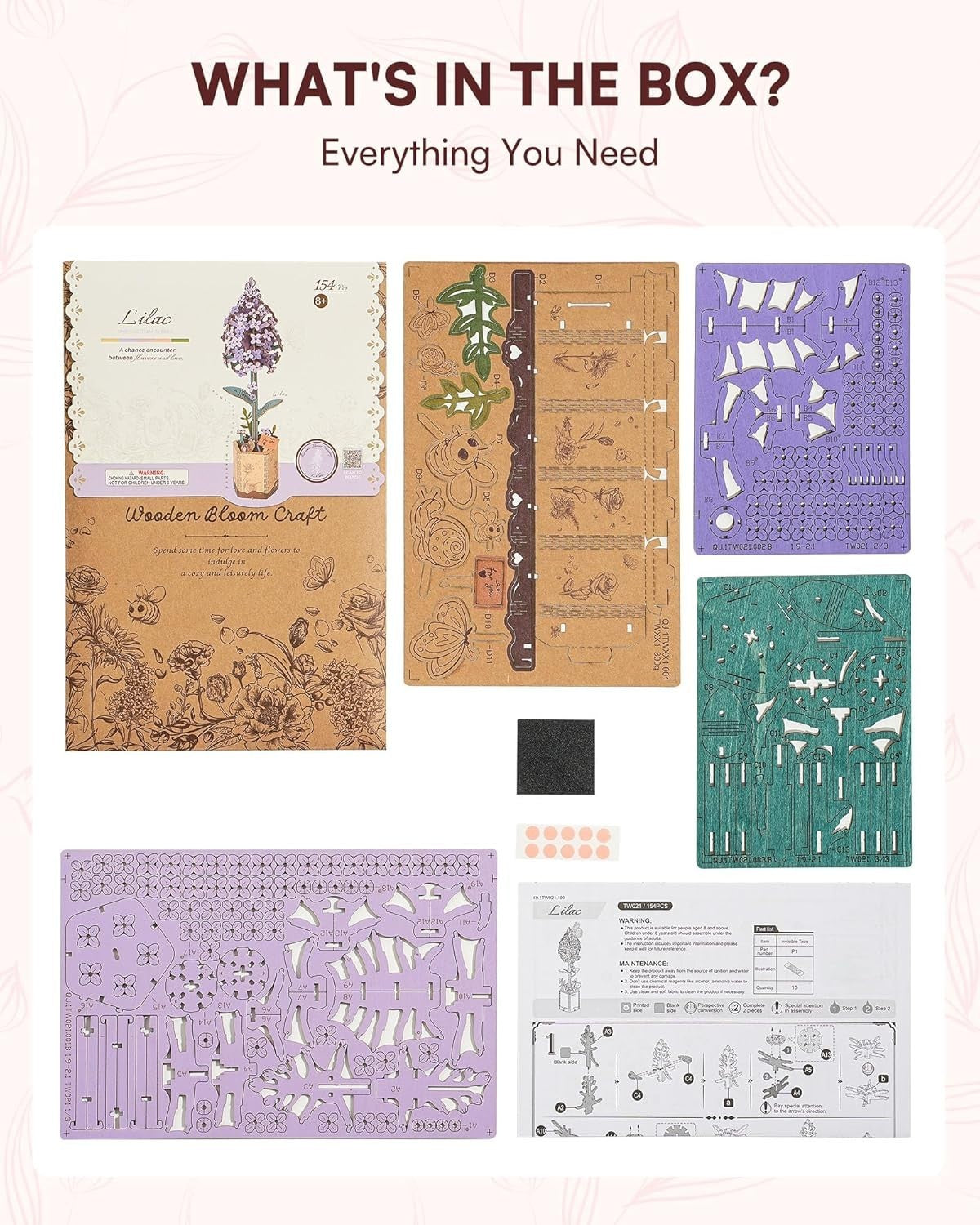 3D Wooden Flower Puzzle Kit for Adults | Relaxing DIY Home Decor Gift