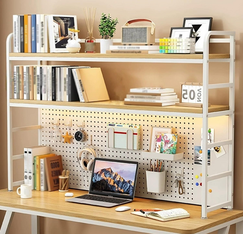 White 2-Tier Desktop Hutch Bookshelf Desk Organizer Rack for Office and home