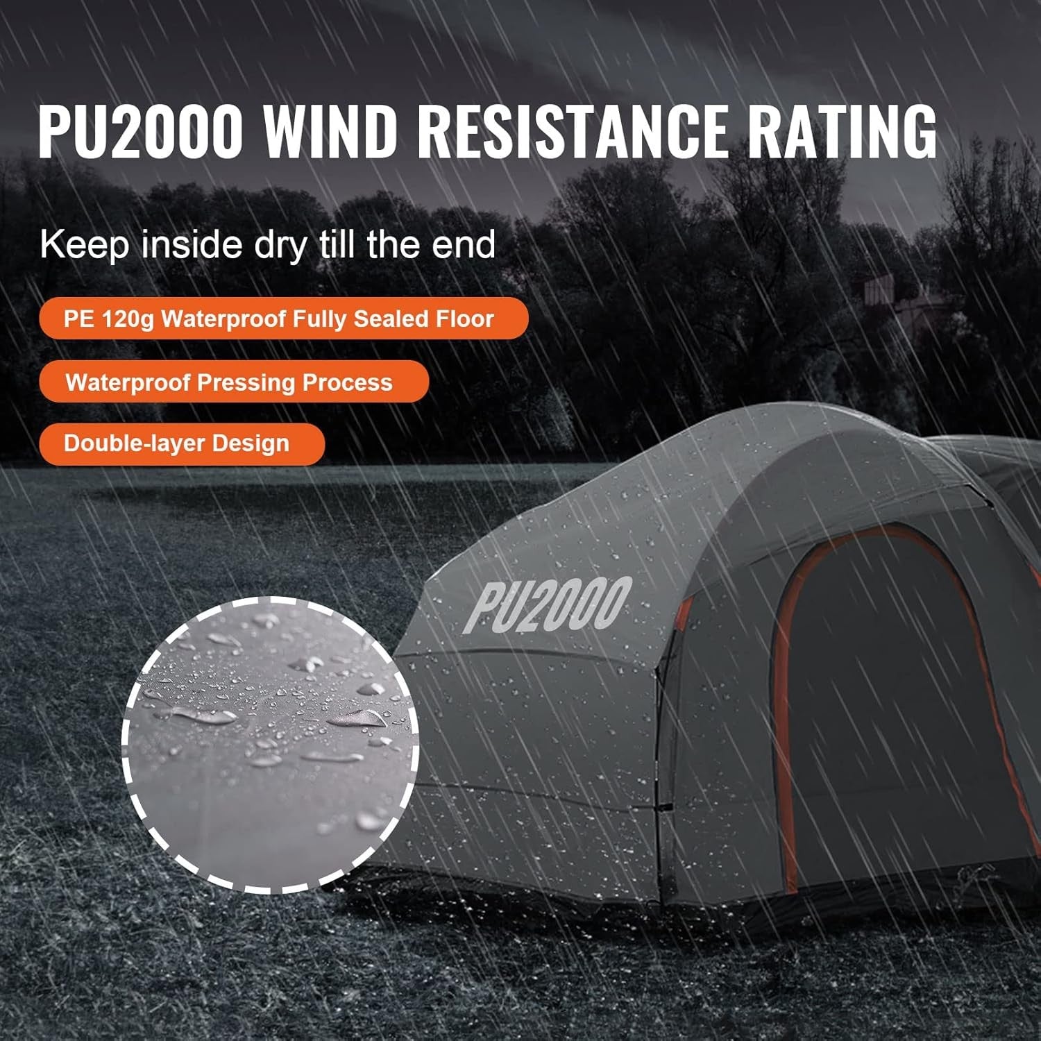 SUV Camping Tent Waterproof PU2000mm 240x240cm Awning Shelter