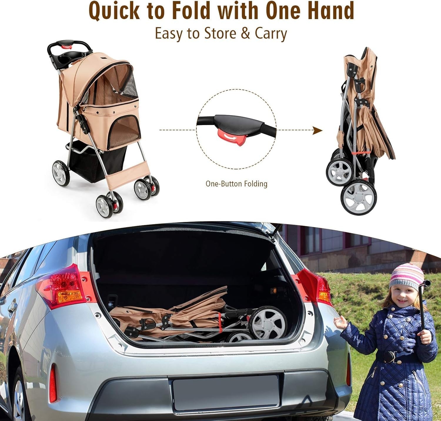 Foldable Pet Stroller Dog Cat Travel Buggy Lockable Wheels 15kg