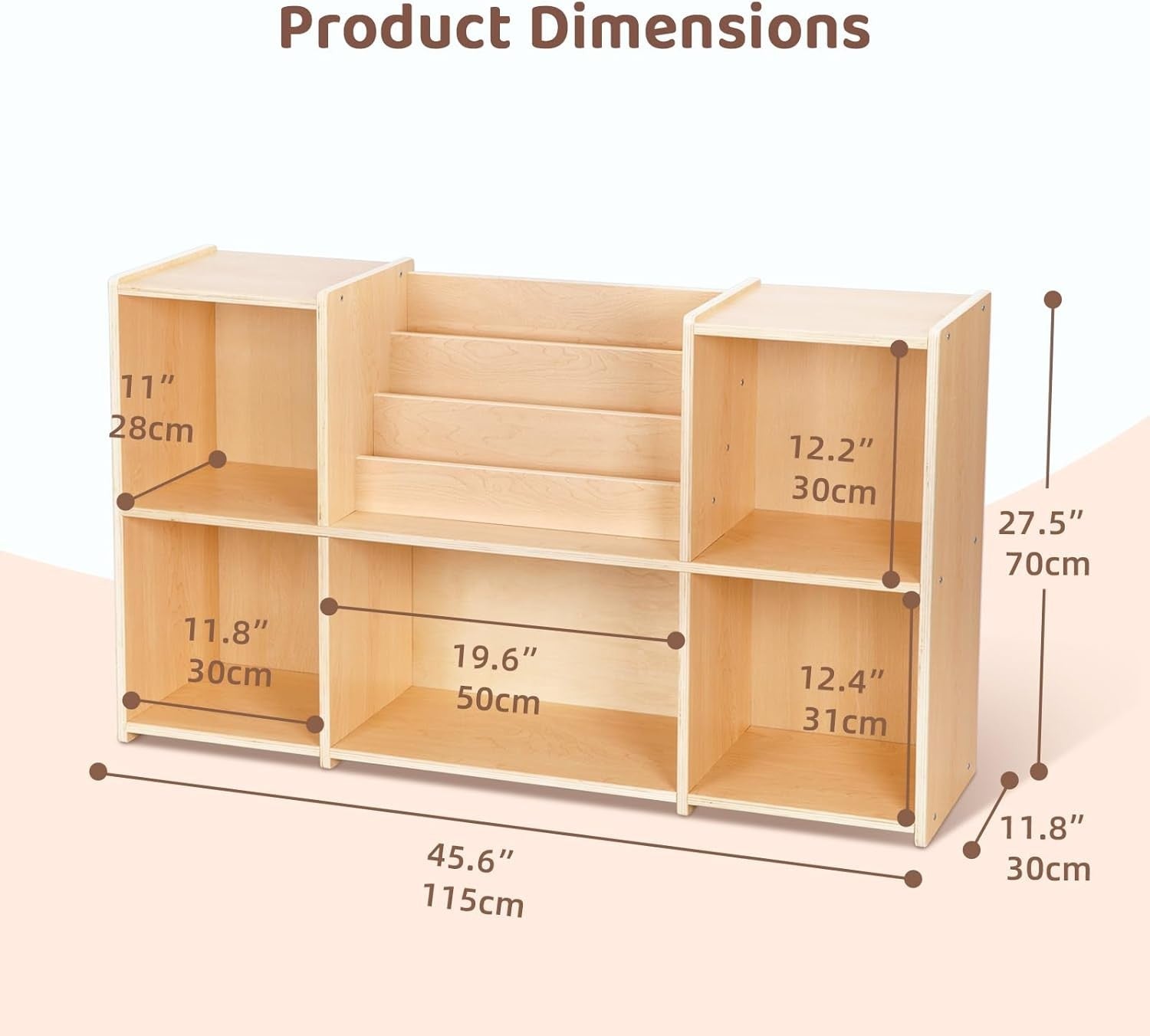 Kids Bookshelf & Toy Storage Organizer Montessori 2-Tier 5-Compartment Unit