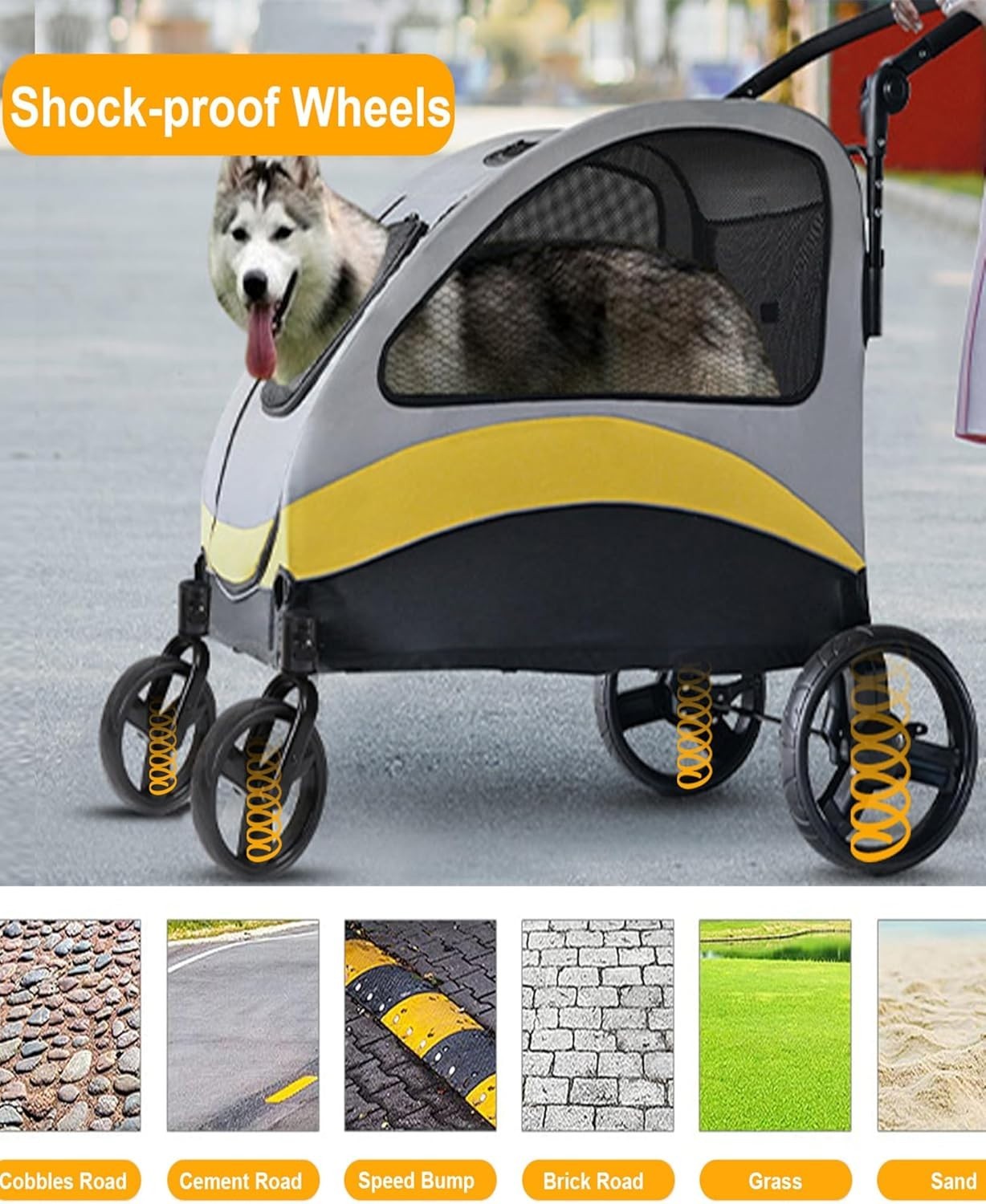 Extra Large Dog Stroller Heavy Duty Pet Buggy 55kg Foldable 4 Wheel