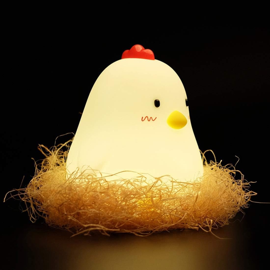 Cute Chicken Night Light Alarm Clock LED Snooze Rechargeable Yellow