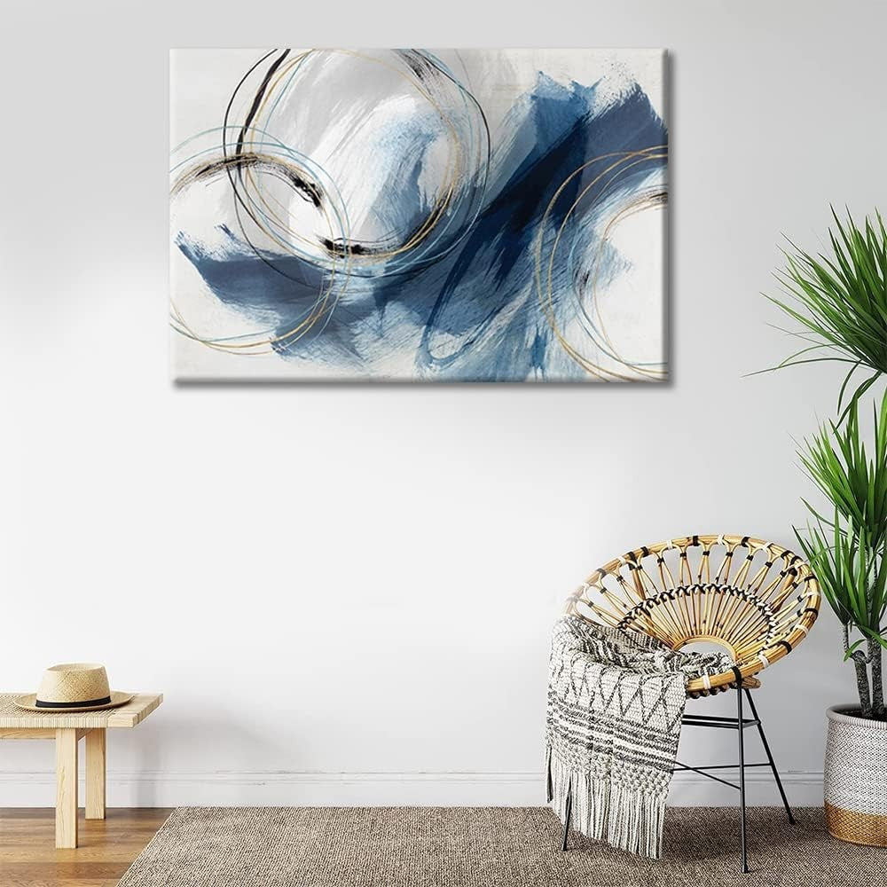 Blue Abstract Canvas Wall Art 16x24in Modern Unframed