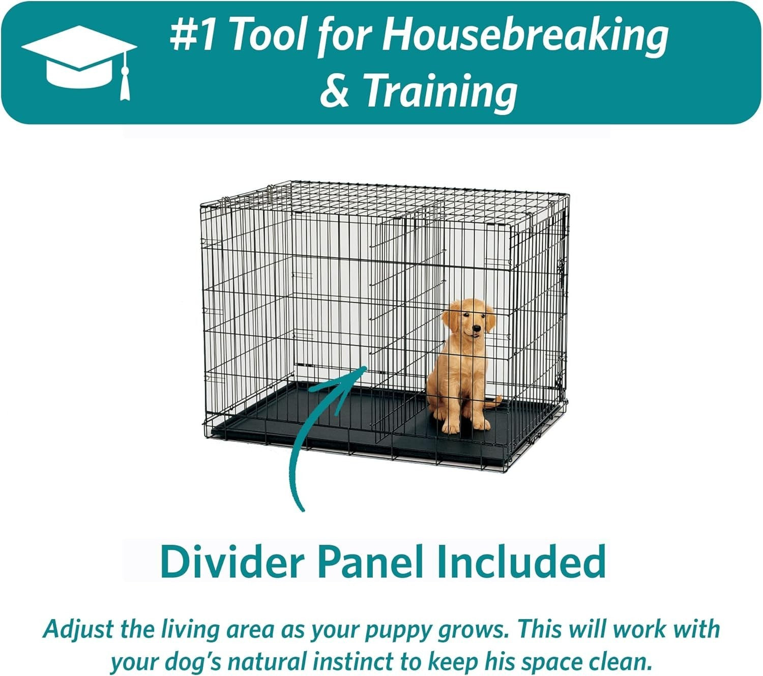 Double Door Medium Dog Crate 30" Foldable Metal Cage with Divider & Leak-Proof P