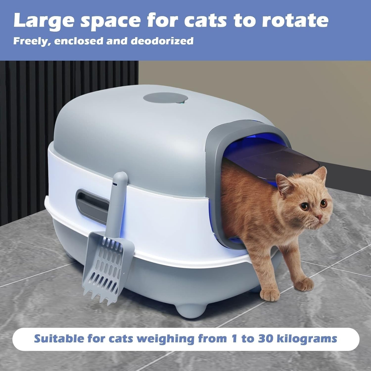 XL Enclosed Cat Litter Box Odor Control Foldable Covered Tray Grey