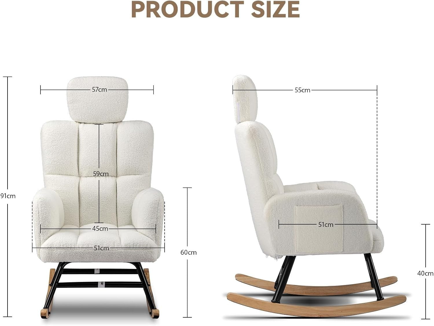 Comfortable Rocking Chair with Adjustable Headrest & Soft Faux Fur Upholstery