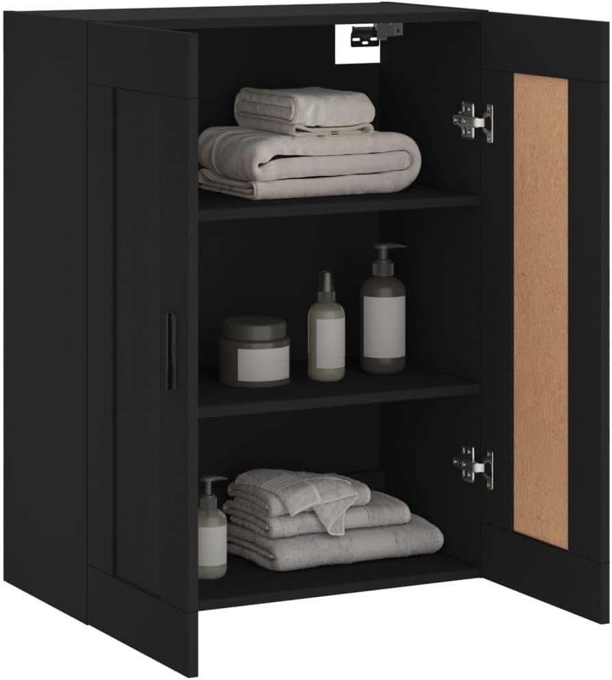 Wall Mounted Cabinet Black Storage Unit 34D x 69.5W x 90H cm Durable