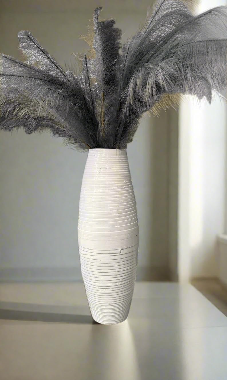 Tall Bamboo Floor Vase 60cm White Drum Shape Modern Home Decor Centrepiece