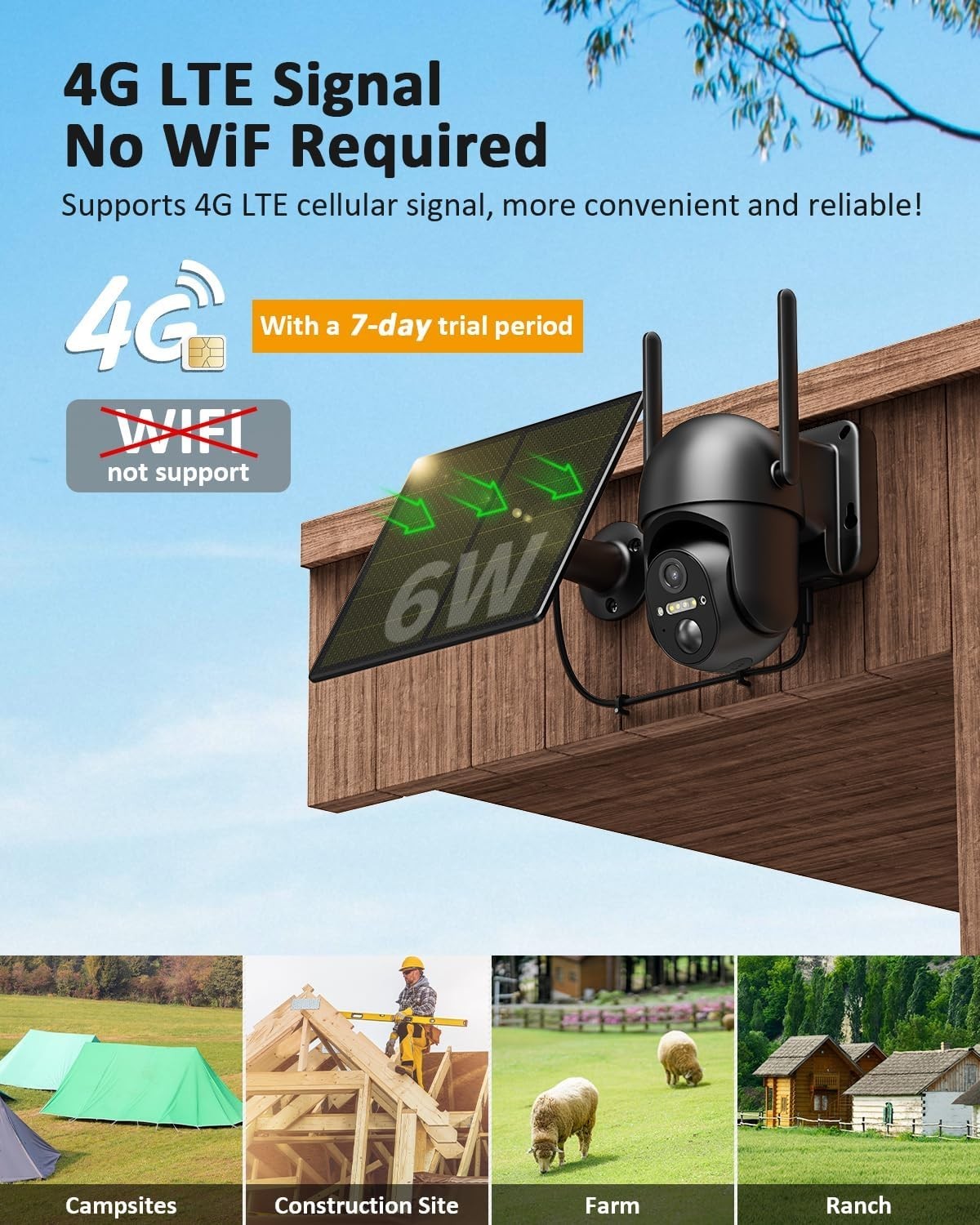 4G LTE Solar Security Camera Outdoor PTZ 2K HD CCTV No WiFi