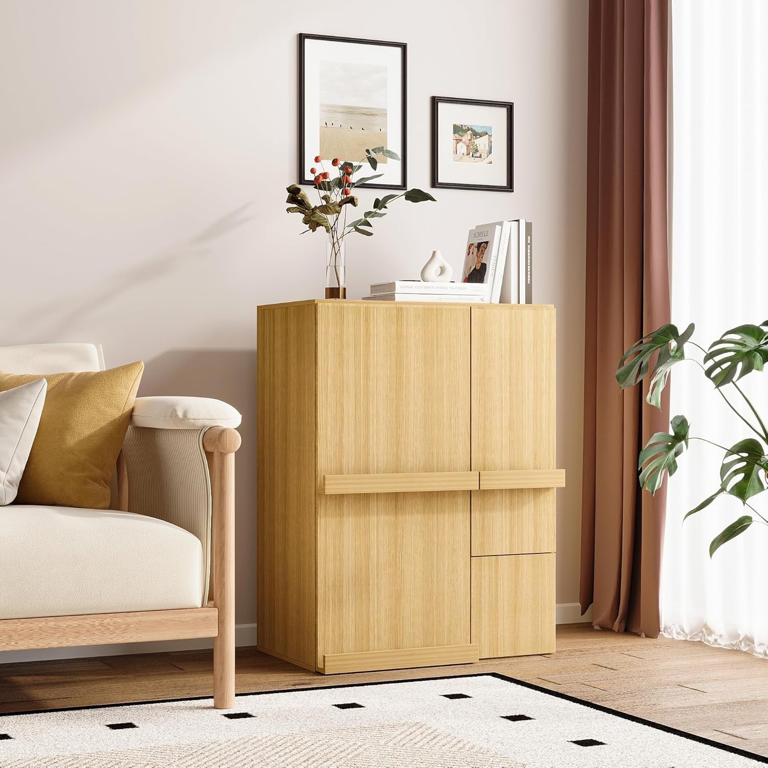 Modern Wooden File Cabinet Storage Cupboard with Doors Drawer Home Office