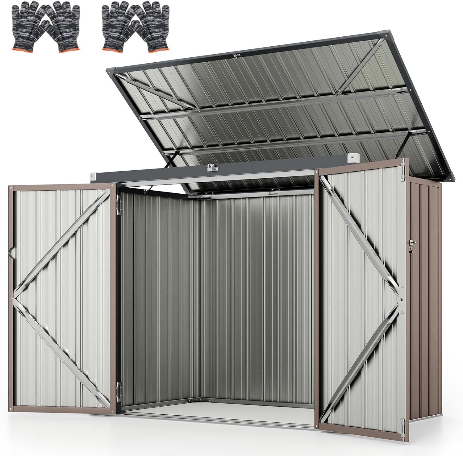 6x3 ft Metal Garden Shed Outdoor Storage Lockable Doors & Flip Lid