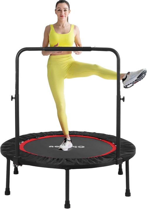 40'' Fitness Trampoline Foldable Rebounder Adjustable Handle Indoor Workout