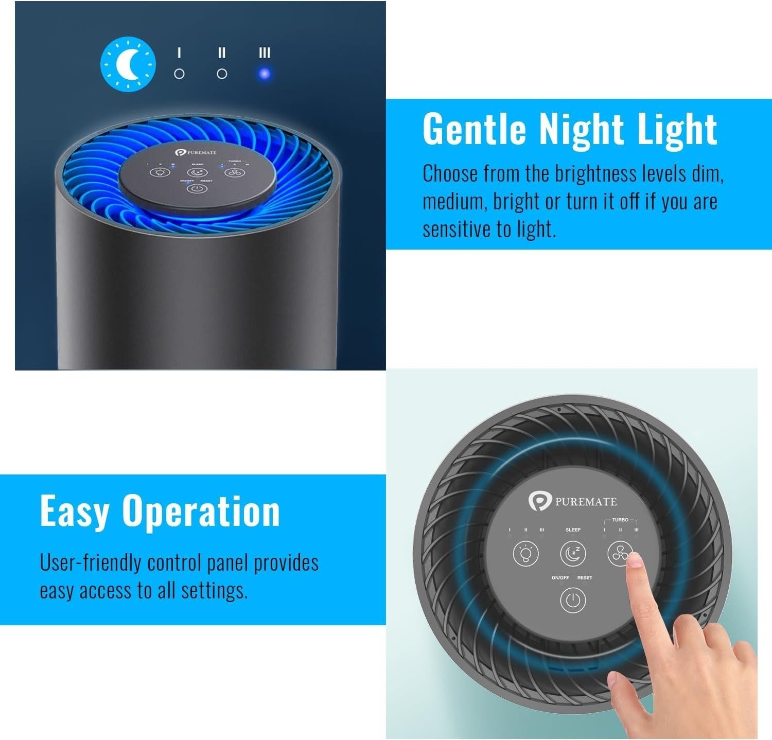 True HEPA Air Purifier Quiet Bedroom Cleaner Sleep Mode Pet Smoke