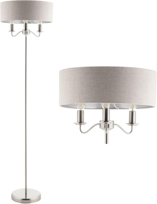 Brushed Nickel Floor Lamp Linen Shade Adjustable Head Modern Standing Light