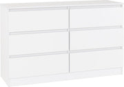 White 6 Drawer Chest Modern Bedroom Storage Unit 121cm Wide MDF