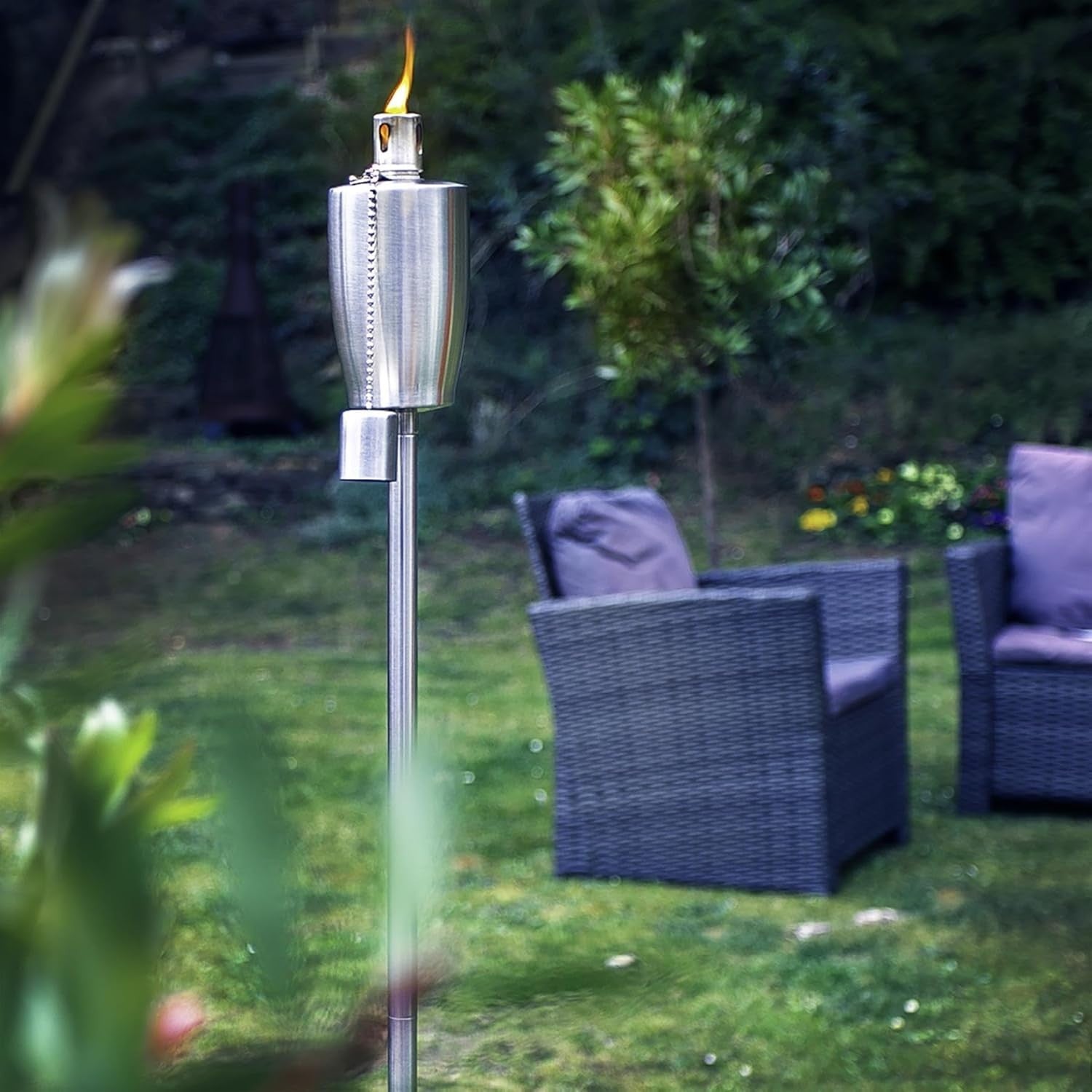 12 Pack Harbour Housewares Metal Garden Torches 146cm Silver Barrel Lanterns