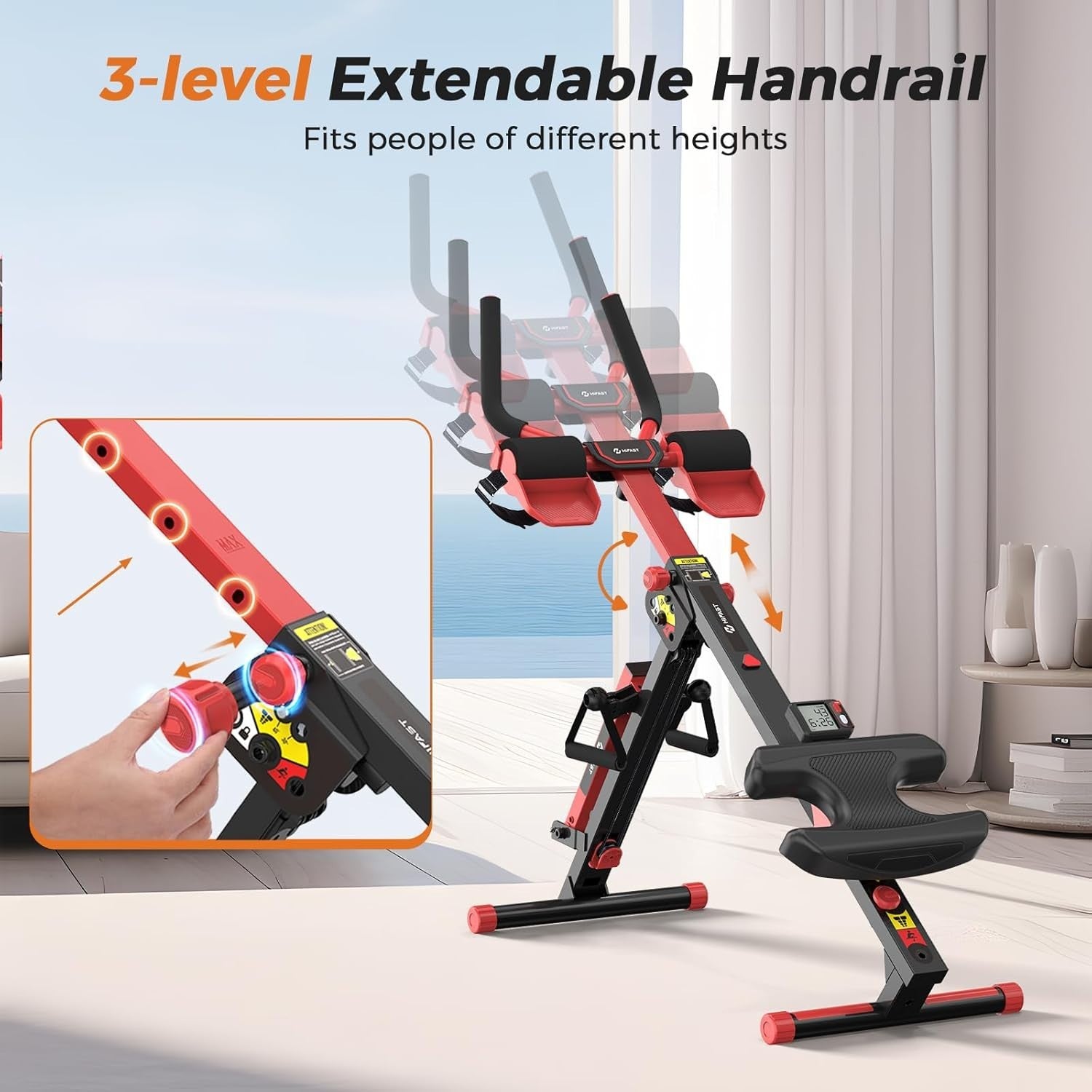 4-in-1 Rowing Machine Ab Trainer Foldable Quiet Rower LCD Home Gym 118KG