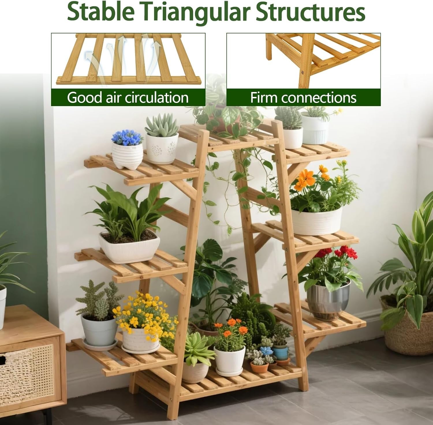 5 Tier Bamboo Plant Stand Indoor Corner Shelf Multi-Level Flower Rack