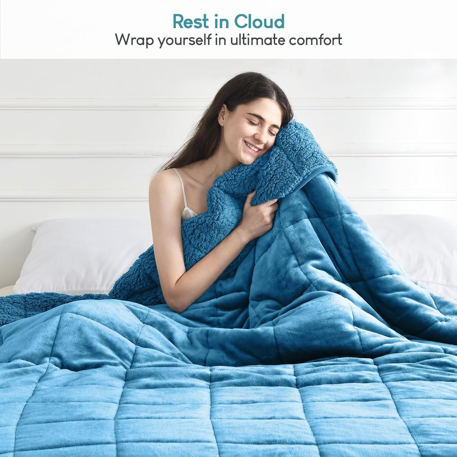 15lbs Weighted Blanket Slate Blue 60x80" Sherpa Fleece for Queen Bed