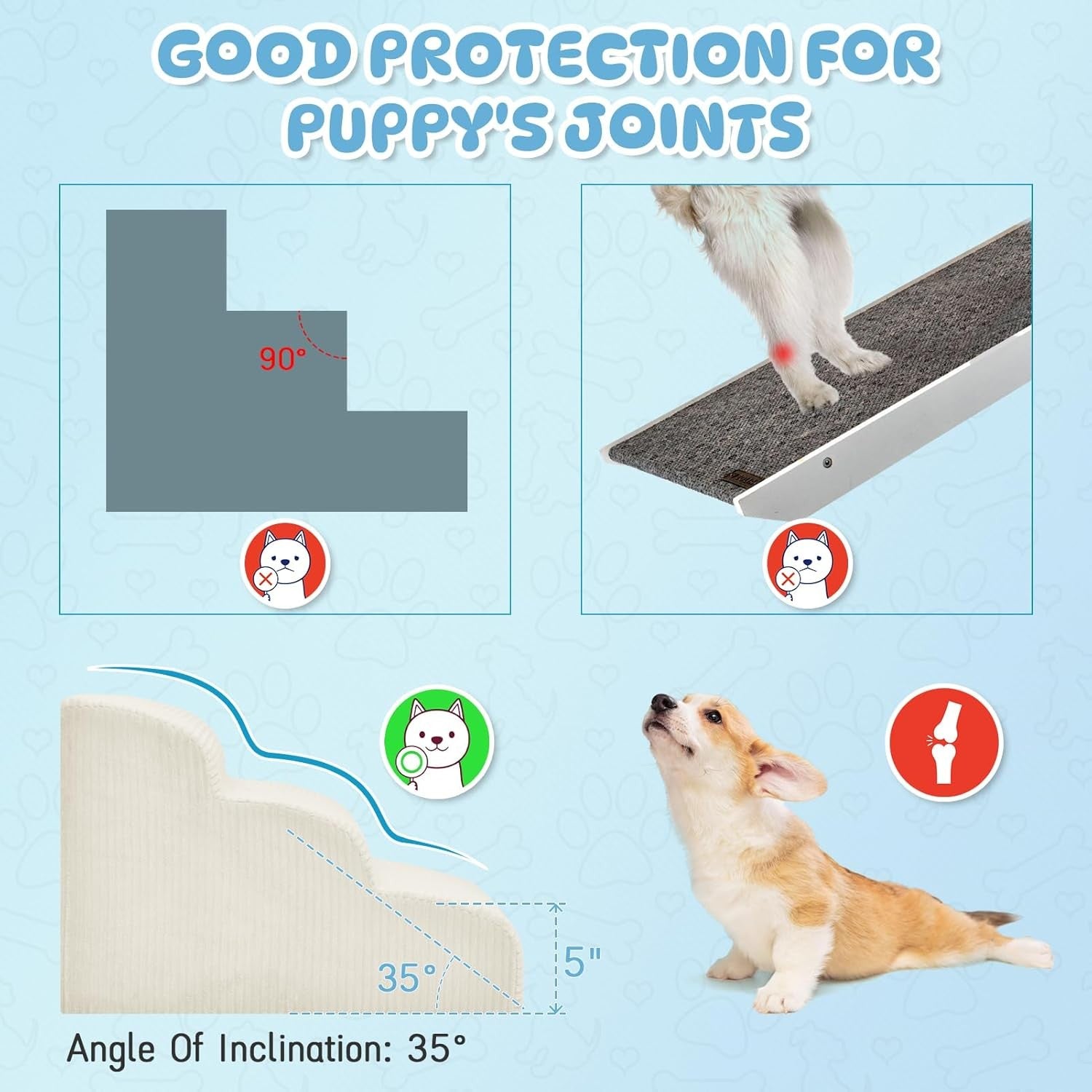 2-Step Dog Stairs Ramp High-Density Foam Pet Steps H:11. Beige