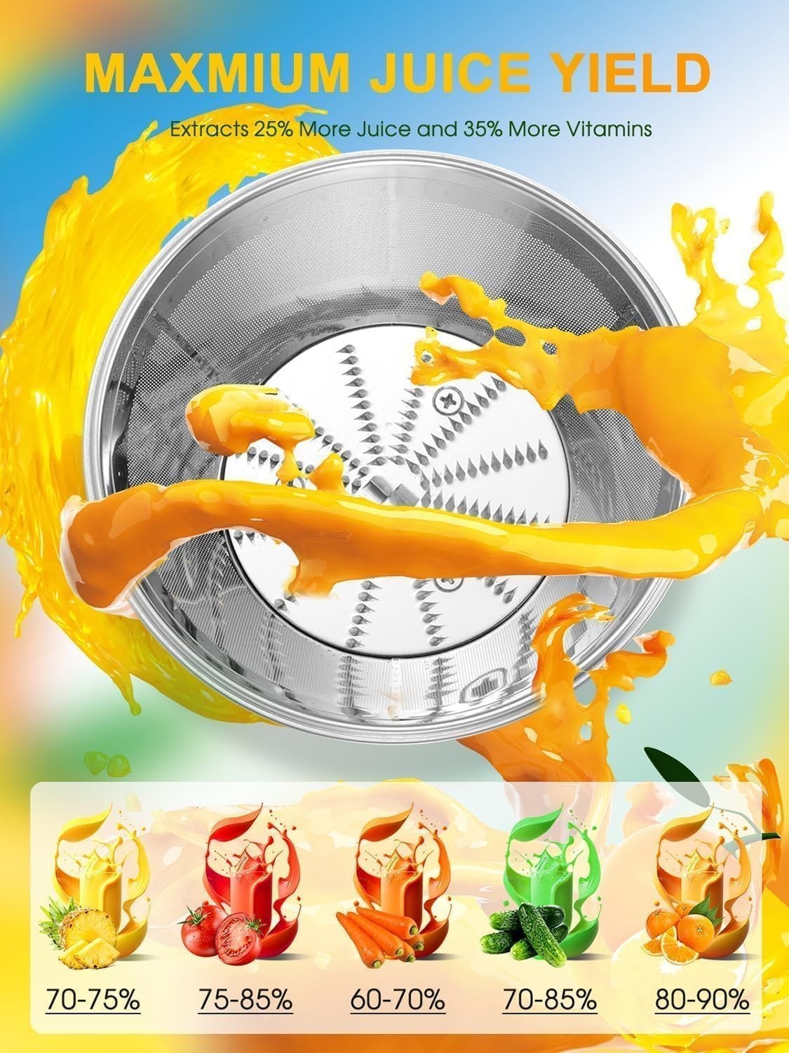 1200W Centrifugal Juicer 75mm Wide Chute Whole Fruit High Yield