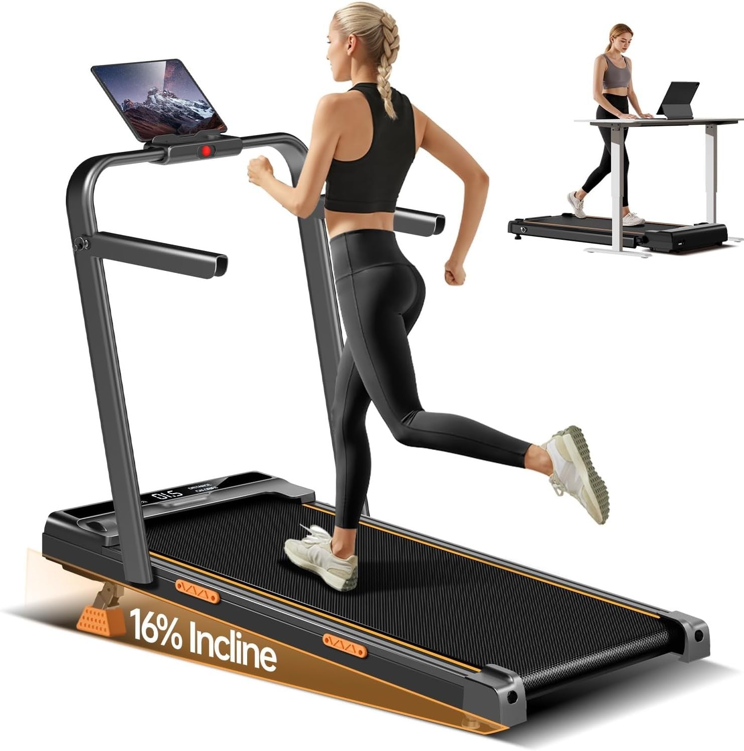 Under Desk Walking Treadmill 16% Incline Foldable 10KM/H Home Gym