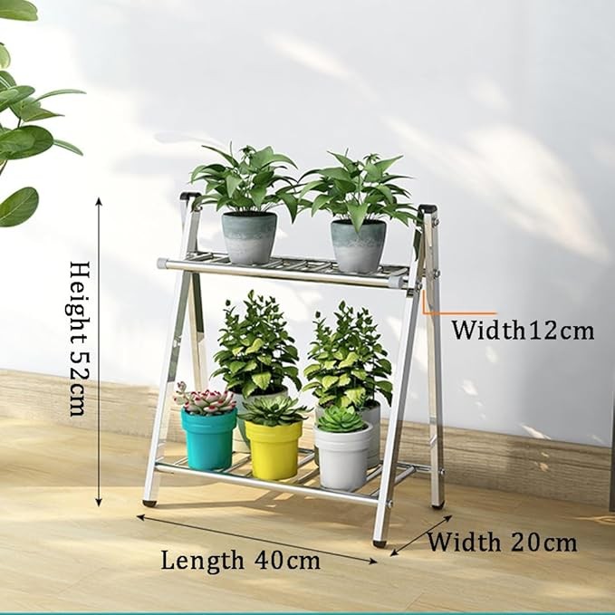 2 Tier Metal Plant Stand Ladder Shelf Indoor Outdoor Flower Pot Holder Silver