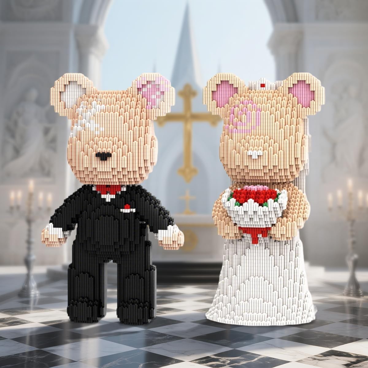 2350pc Micro Brick Bear Suit Wedding Gift Set Men Women DIY Display
