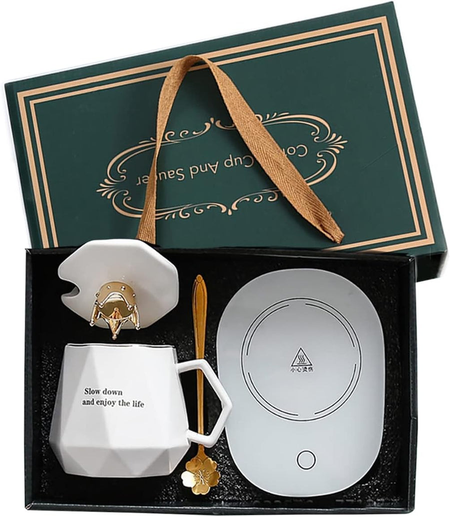 Coffee Mug Warmer with Mug Set Electric Desk White