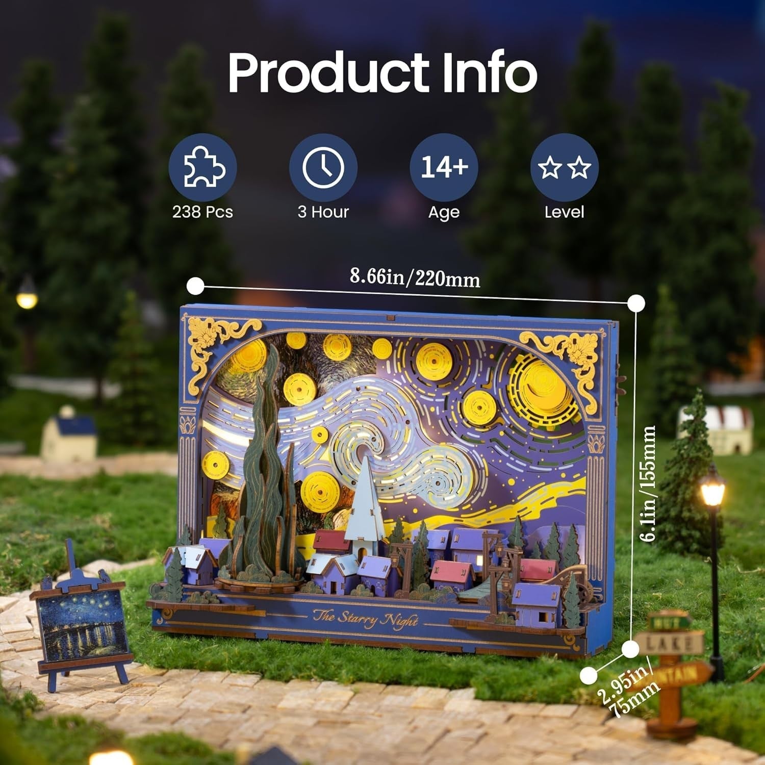 3D Starry Night Wooden Puzzle LED Wall Art Model Kit DIY Decor