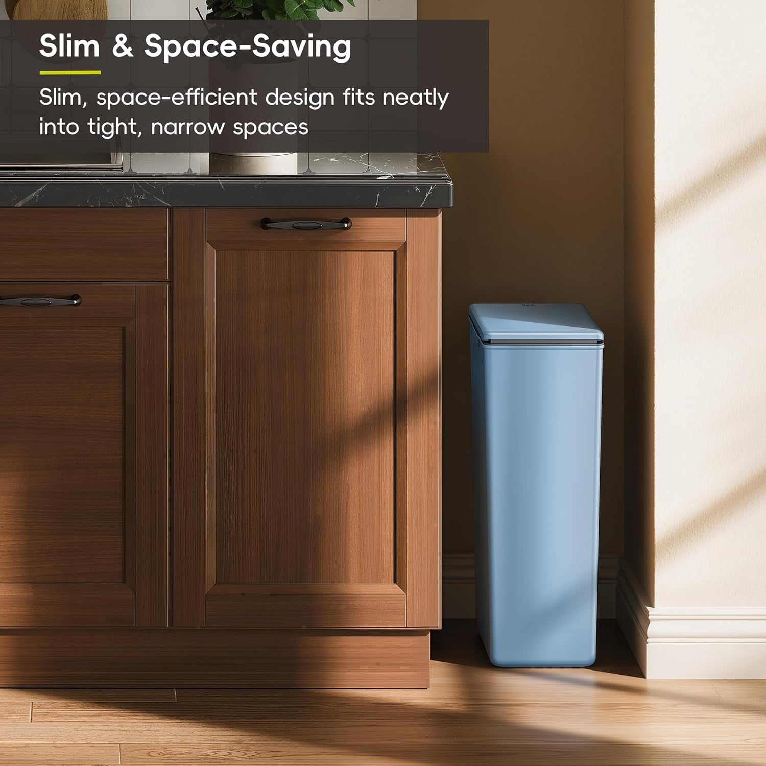 30L Slim Kitchen Recycling Bin Touch Top Lid Plastic Waste Rubbish Blue