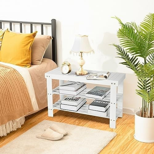 3-Tier Bamboo Shoe Storage Bench with Seat for Entryway & Hallway