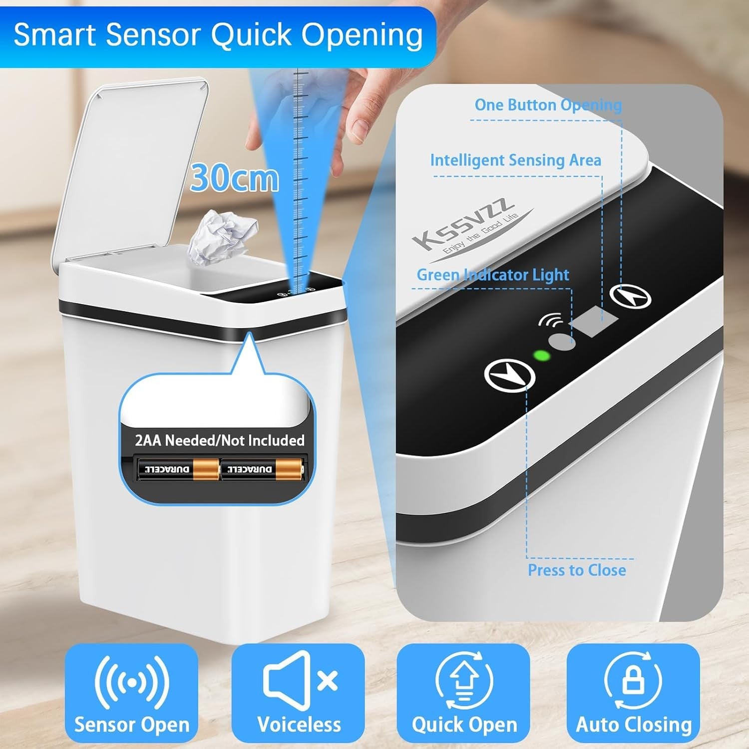 2 Pack 10L Touchless Motion Sensor Bathroom Bins Slim Auto Lid