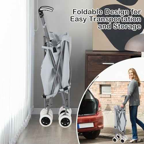 Heavy Duty 90L Folding Shopping Trolley 8 Wheels Push Cart