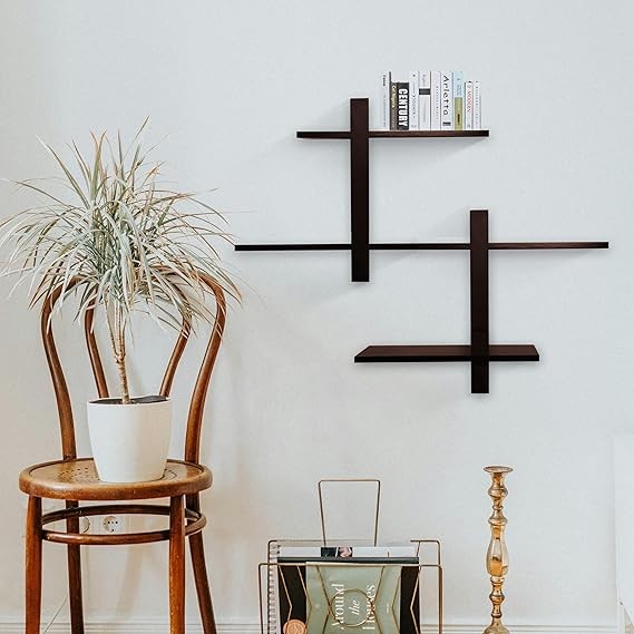 Floating Wall Shelves Set of 2 – Modern Oak Frame Display Shelf for Living Room