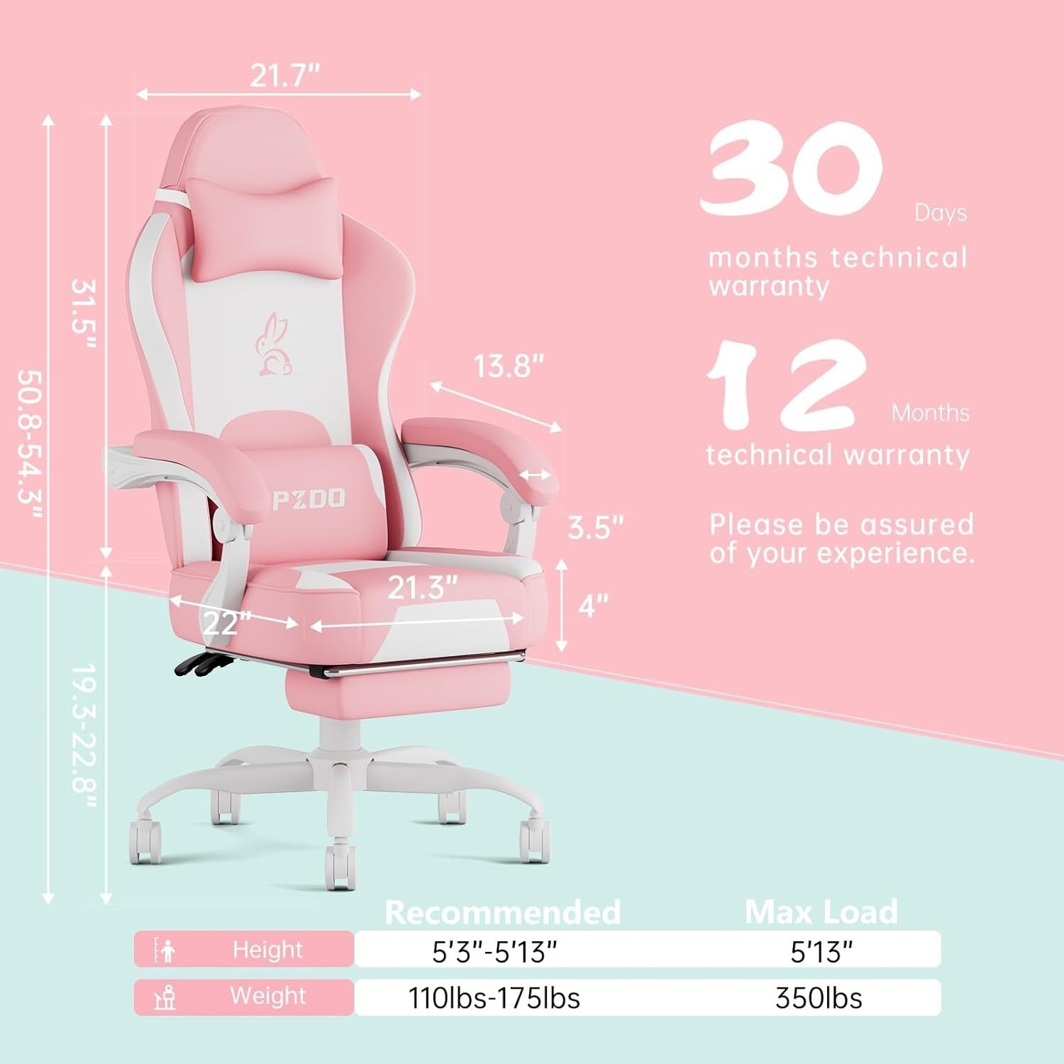 Gaming Chair Ergonomic Recliner Oversized Seat Footrest Tech Cloth Adults