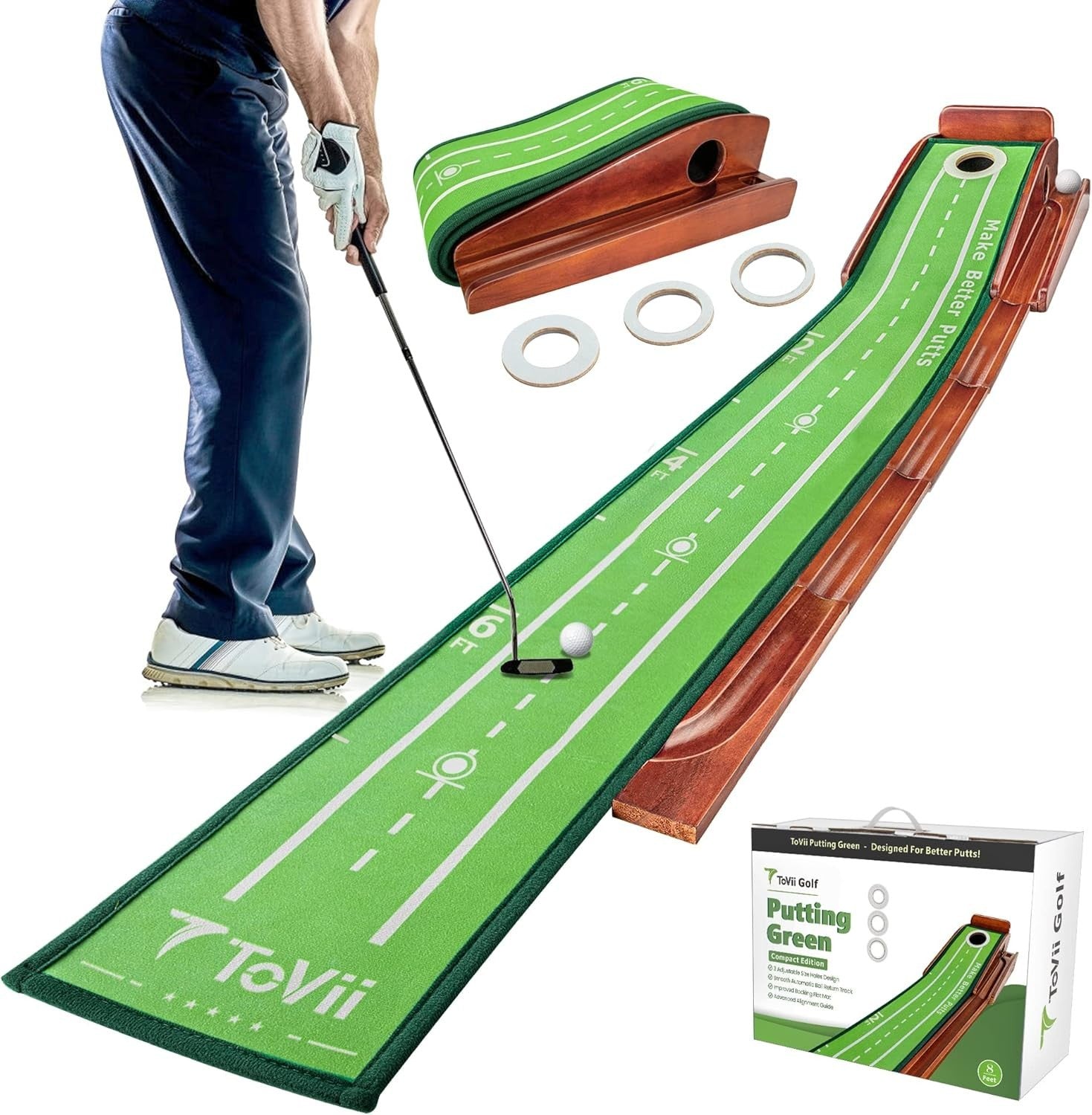 Golf Putting Green Auto Ball Return 3 Hole Indoor Outdoor Practice Mat