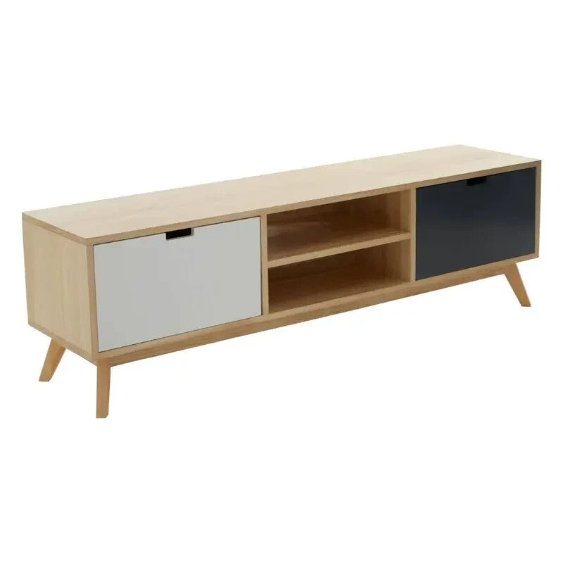 Mid Century TV Unit Oak Effect Low Cabinet 2 Door Media Stand 150cm Wide