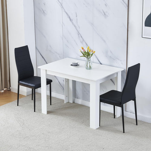 White Dining Table Set 2 Faux Leather Chairs Space Saving 110cm