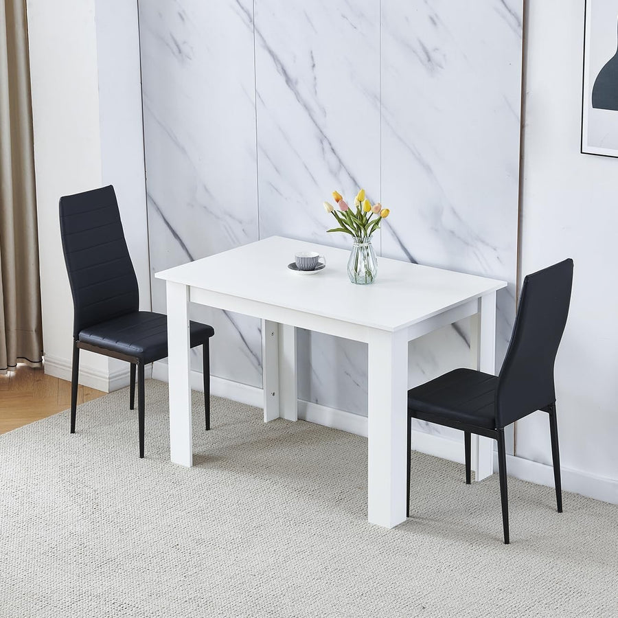 White Dining Table Set 2 Faux Leather Chairs Space Saving 110cm