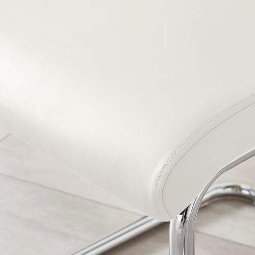 Modern White Faux Leather Dining Chairs Set of 2 with Chrome Legs