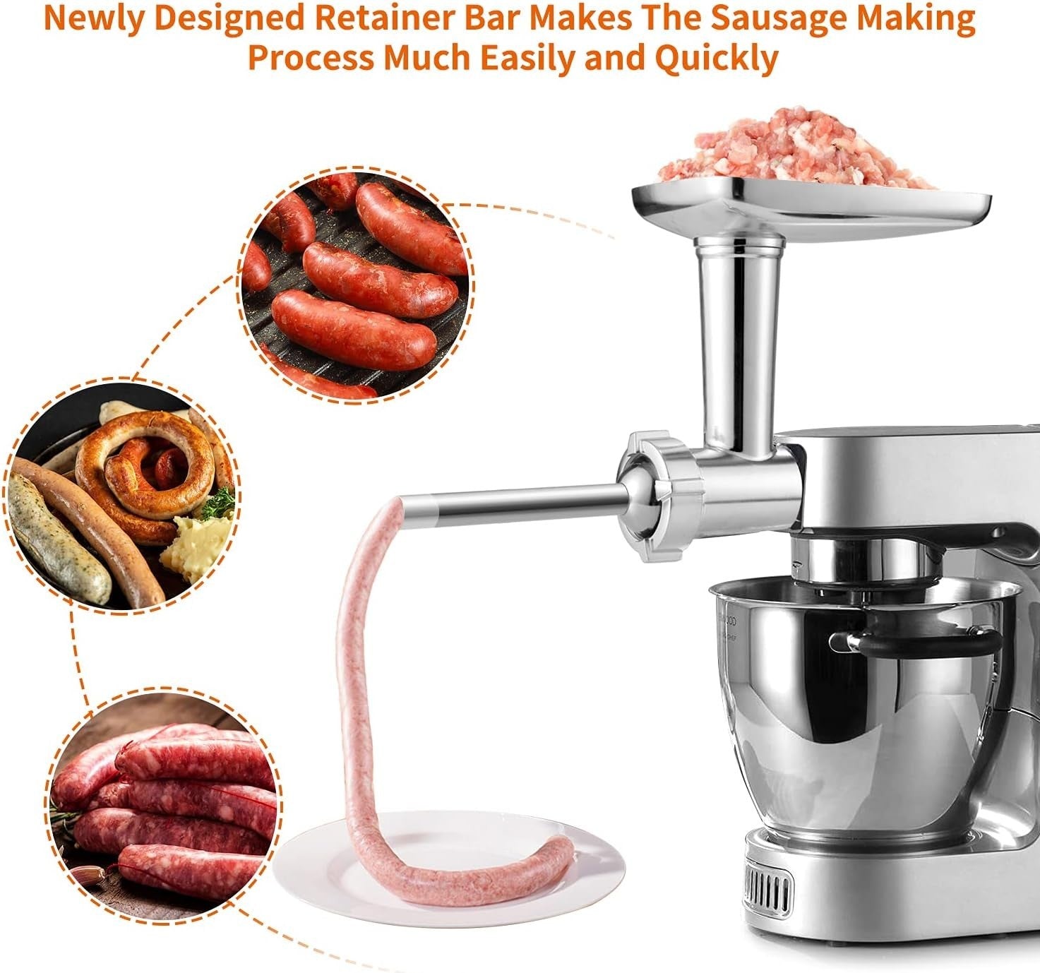 Metal Meat Grinder Attachment Sausage Stuffer for Chef KMix Mixer