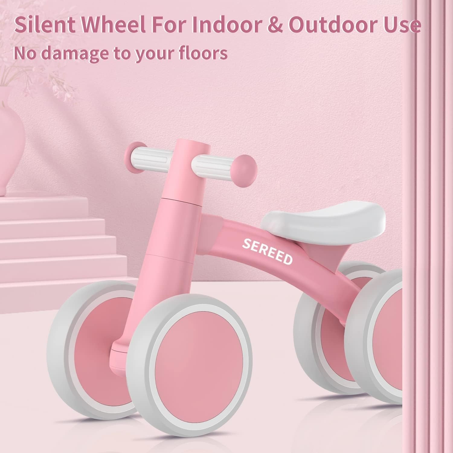 Baby Balance Bike 10 Inch 4 Wheel Toddler First Bike Pink 12-24 Months