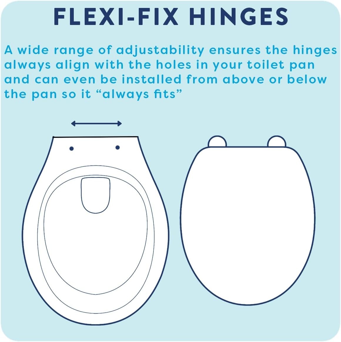 White Oval Toilet Seat Flexi-Fix Adjustable Hinges Antibacterial Durable