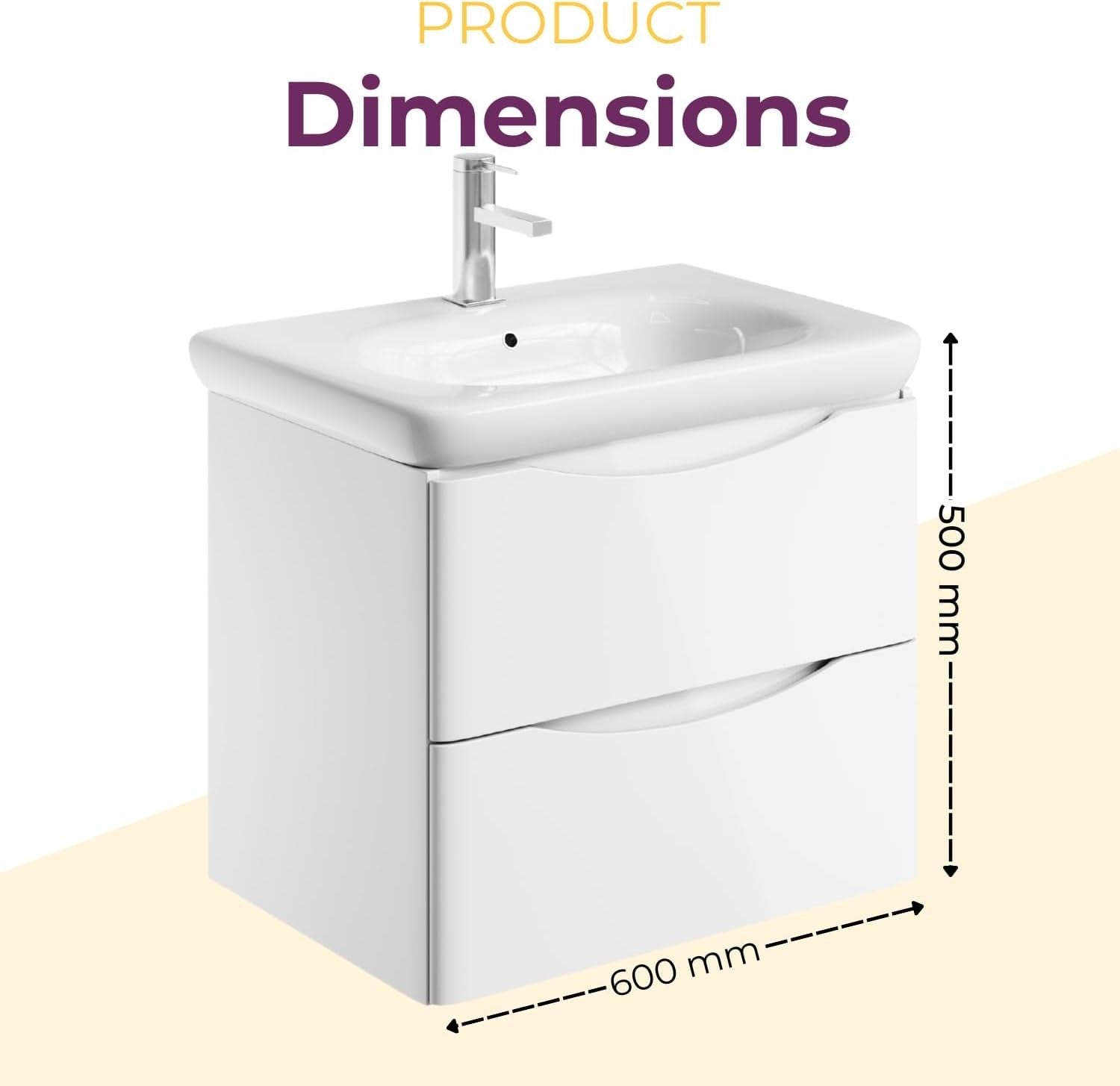 600mm Wall Hung Vanity Unit with Basin White Gloss Floating Bathroom Storage