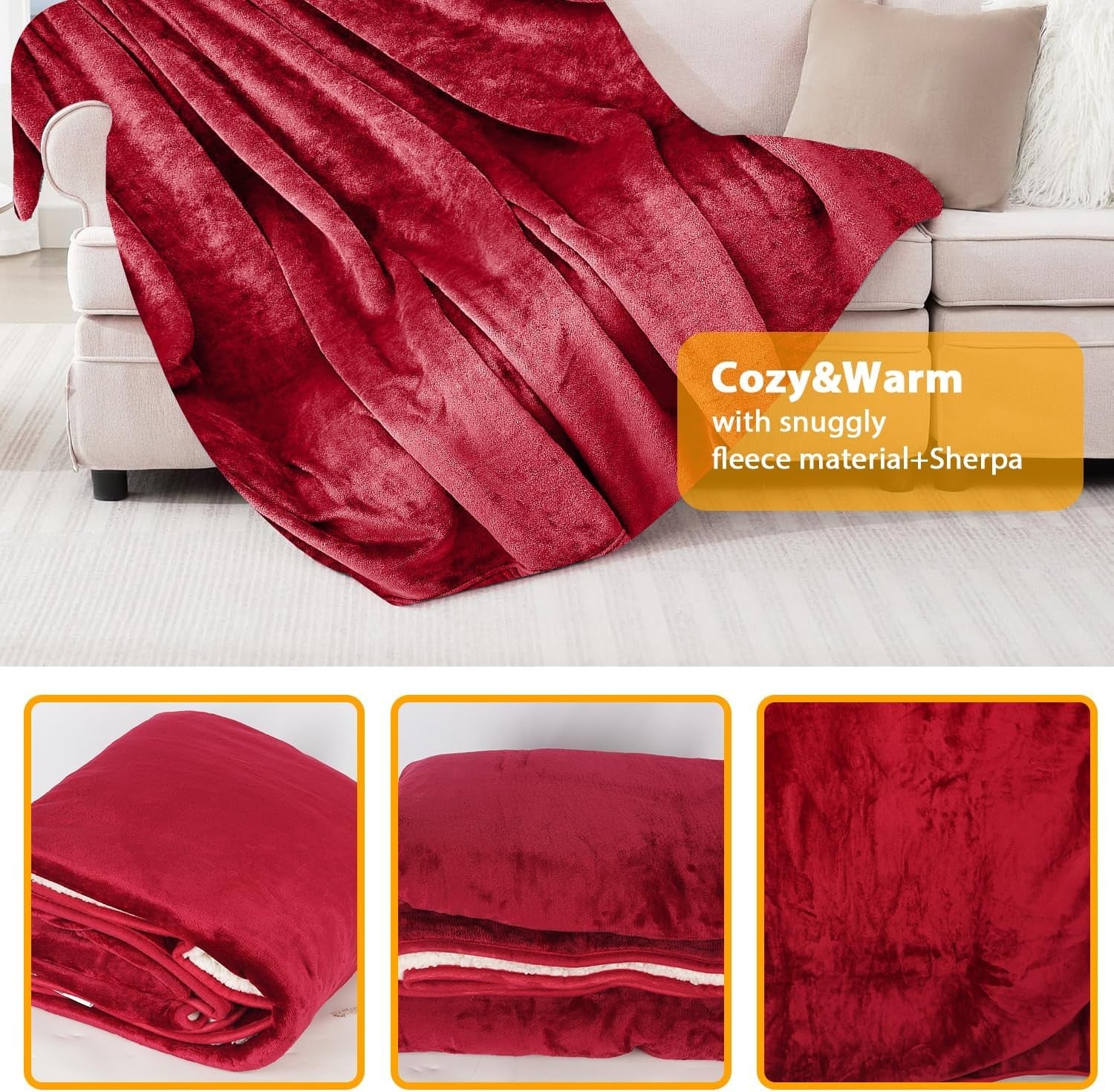 Electric Heated Fleece Throw Blanket 9 Heat Levels Timer Washable 160x130cm